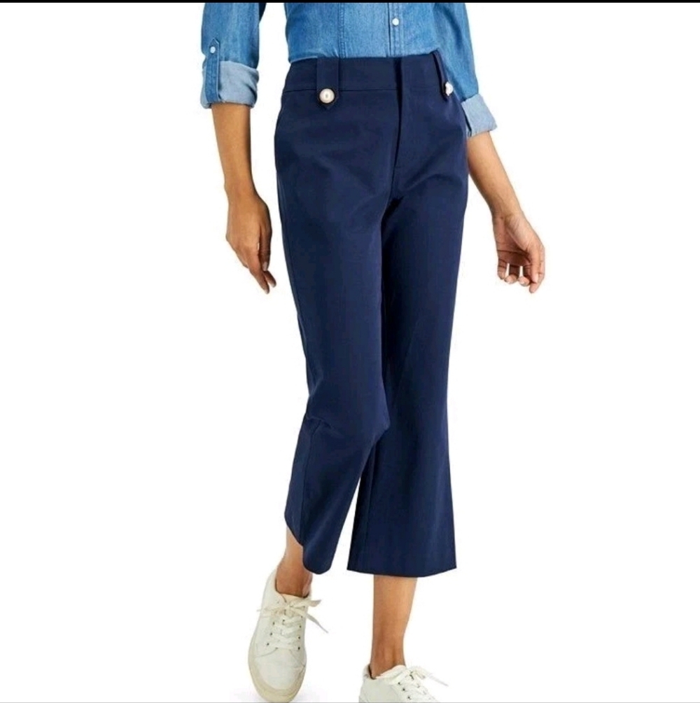 NWT Charter Club Navy Blue Boot Cut Pants with Gold Buttons Womens Size 4